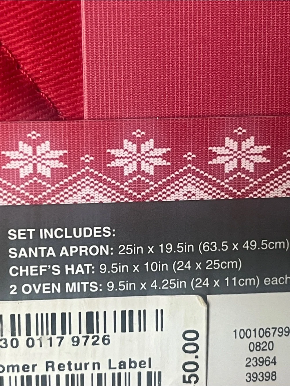 The Holiday Collection Kids Santa Chef Apron with Hat and Oven Mitts Red White